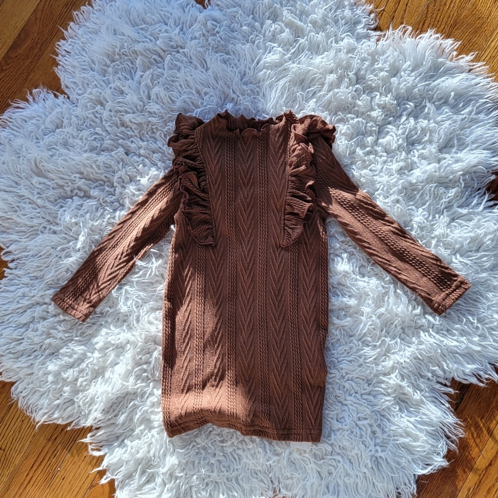 SHEIN Tan Kids Dress with Ruffle Accents
